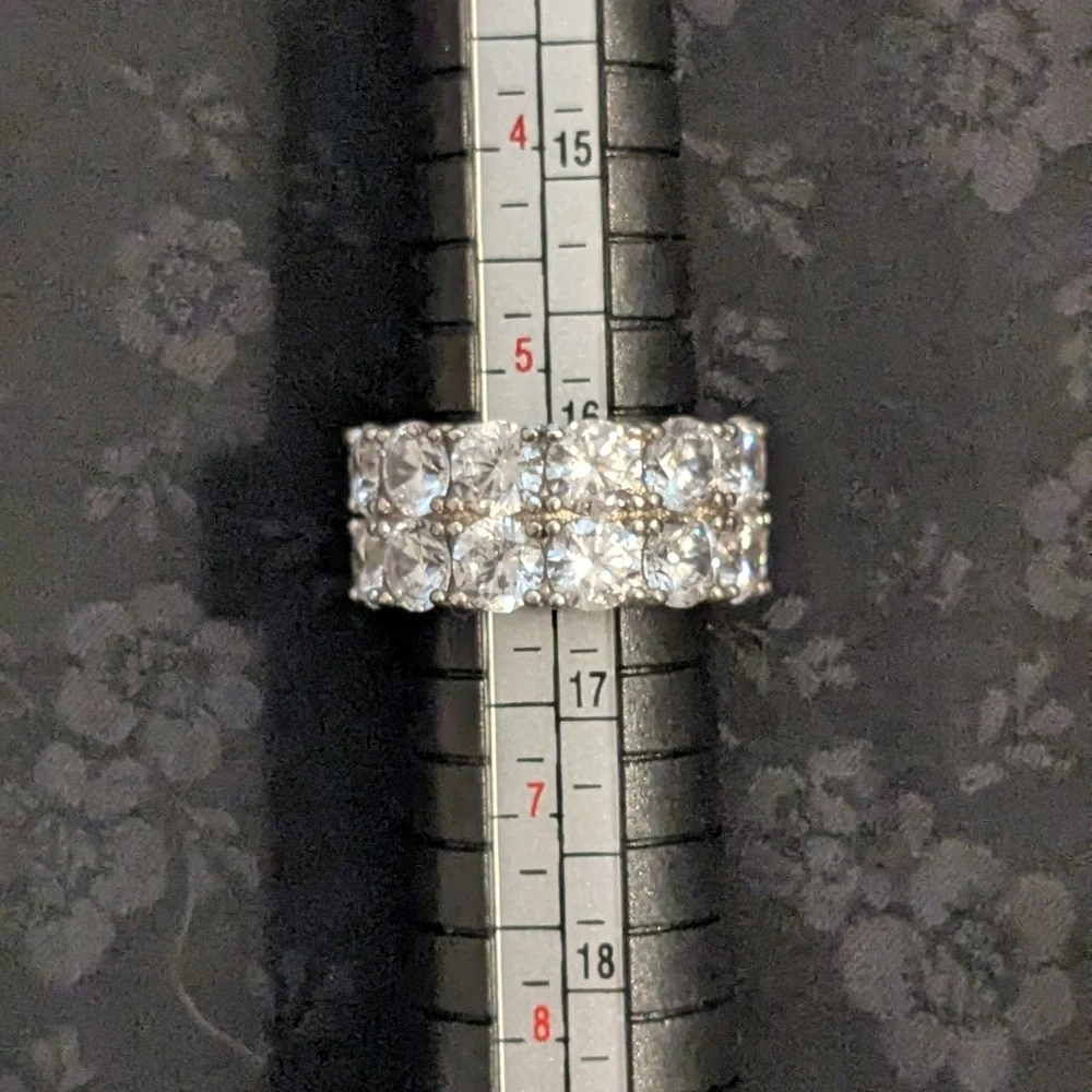 Trendy 925 Solid Sterling Silver Ring Brilliant Double Row CZ Tennis Ring Size 6 - Picture 7 of 7